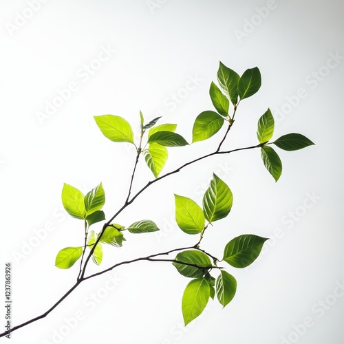 Fresh green branch, studio shot, bright background, spring growth