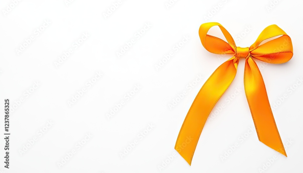 Bright orange ribbon bow on a clean white background, ideal for gift wrapping and decoration Bright orange ribbon bow on a clean white background, ideal for gift wrapping and decoration