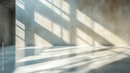 Soft sunlight shadows on minimalistic interior. Generative AI photo