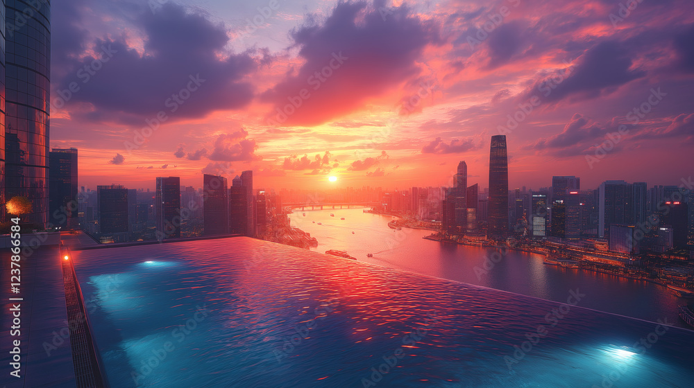 Fototapeta premium Urban Twilight, Reflecting Luminescence