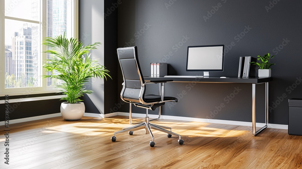 © Tam5 - Modern Home Office Workspace Minimalist Design Sunlight Desk Chair Plant
