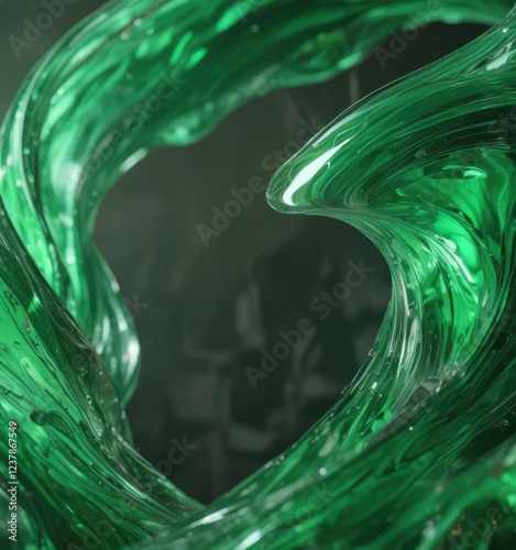 Swirling colored glass effect in shades of green , vibrant, metallic photo