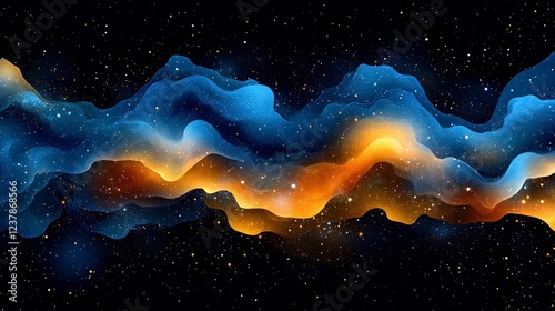 Abstract Cosmic Waves of Blue and Orange Hues photo