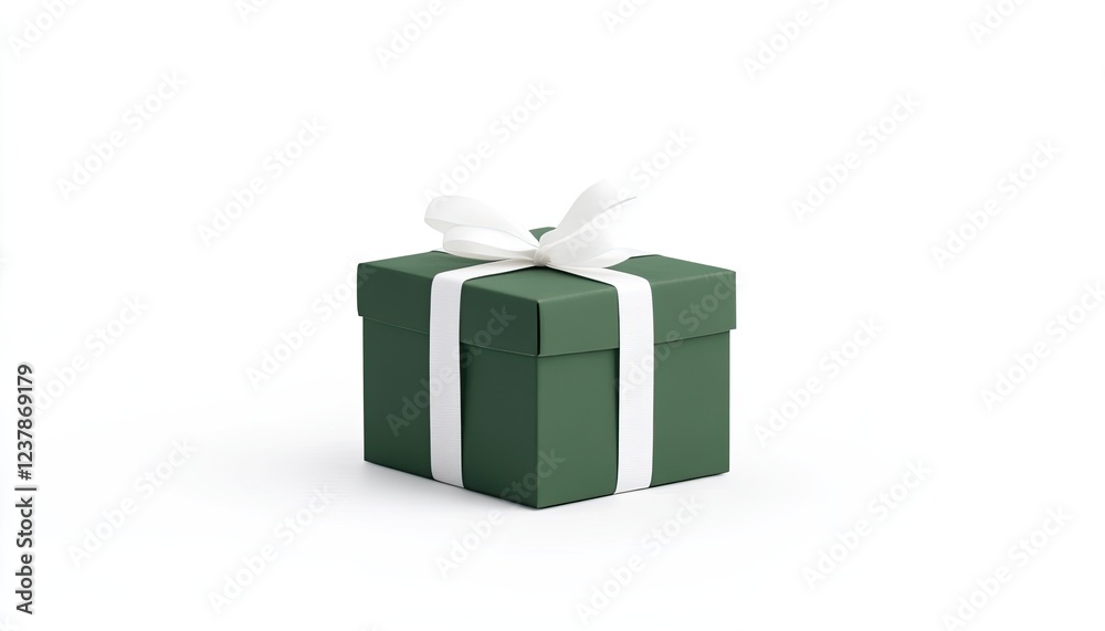 A beautifully wrapped green gift box with a white ribbon, set against a plain white background A beautifully wrapped green gift box with a white ribbon, set against a plain white background