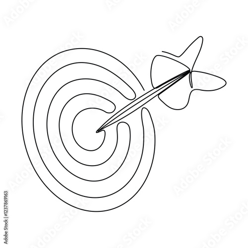 Target icon. continuous drawing of a single target line in the center with an arrow. hitting the target. hand drawn line goal circle. vector illustration