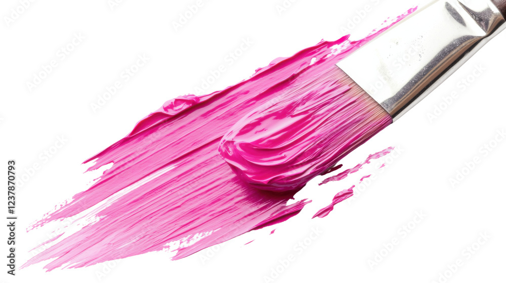 Obraz premium Paintbrush applying vivid pink paint on transparent background