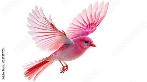 Pink bird flying with open wings on transparent background
