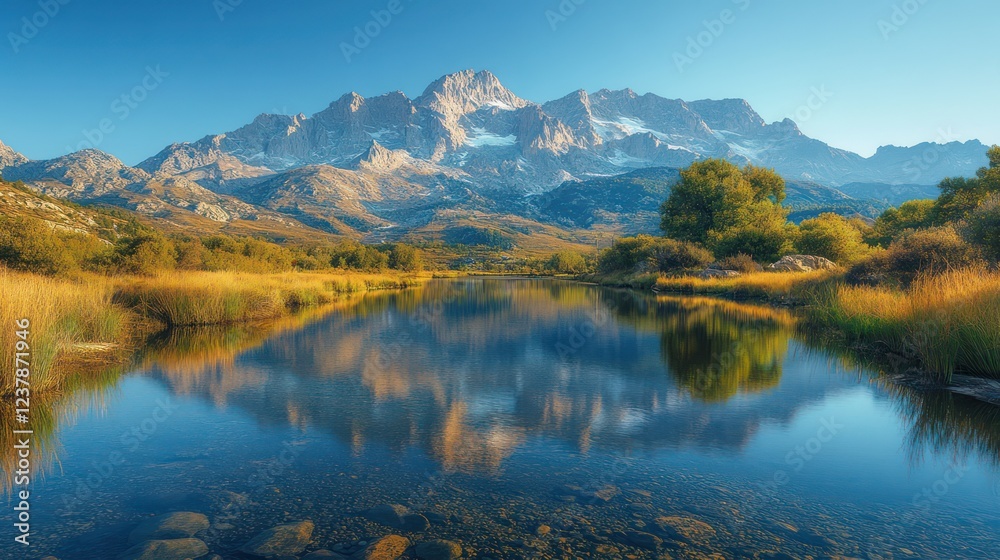 Serene Mountain Lake Reflection: A Picturesque Autumn Landscape Serene Mountain Lake Reflection: A Picturesque Autumn Landscape