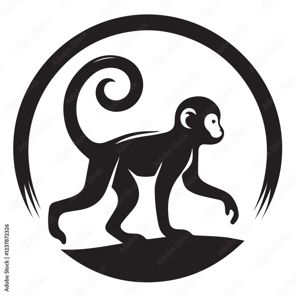 Fototapeta premium Monkey silhouette black and white vector icon