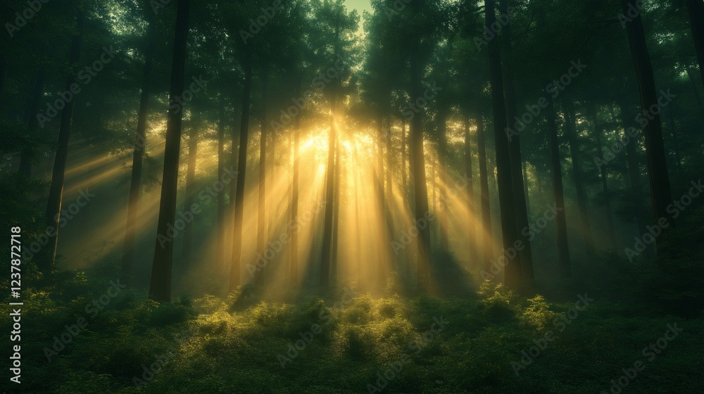 Fototapeta premium Golden Symphony in Misty Forest