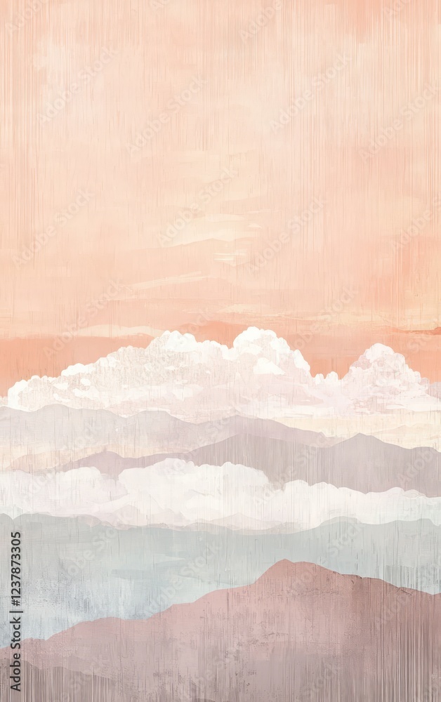 Obraz premium Muted peach skies blending into pastel mauve tones, with layered cloud textures in each stripe for a soft and calming effect.