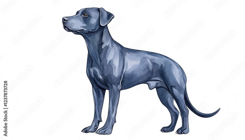 Fototapeta premium A blue dog illustration standing proudly against a white background, showcasing its sleek form and demeanor