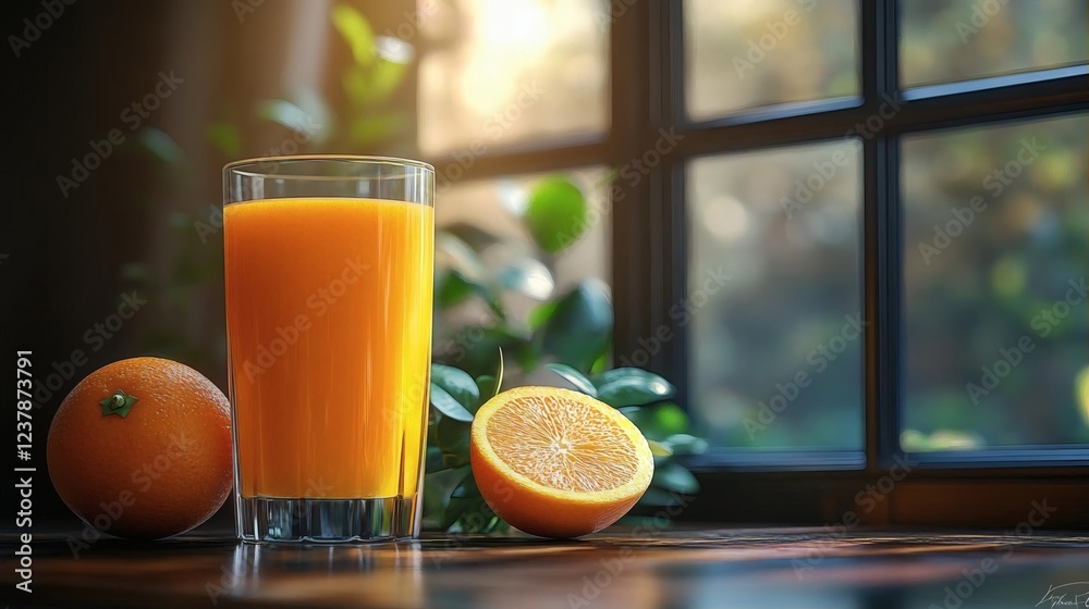 Sunlit Orange Juice: A Vibrant Still Life Sunlit Orange Juice: A Vibrant Still Life