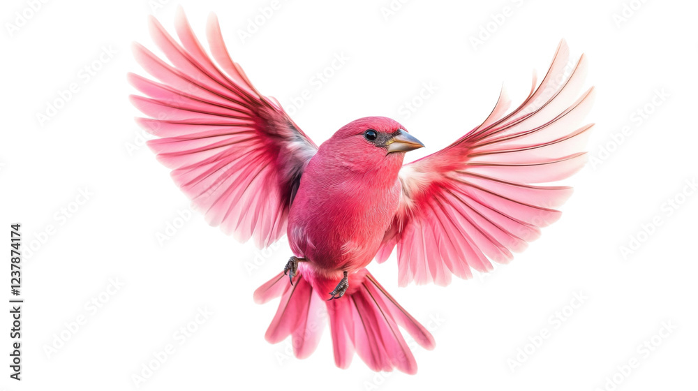 Fototapeta Pink bird flying with open wings on transparent background