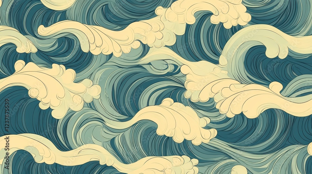 Fototapeta premium Stylized Ocean Waves Seamless Pattern.