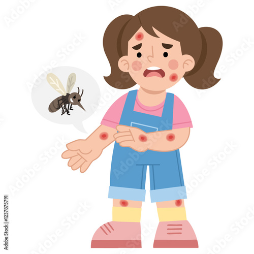 Illustration of a girl with red spotted skin