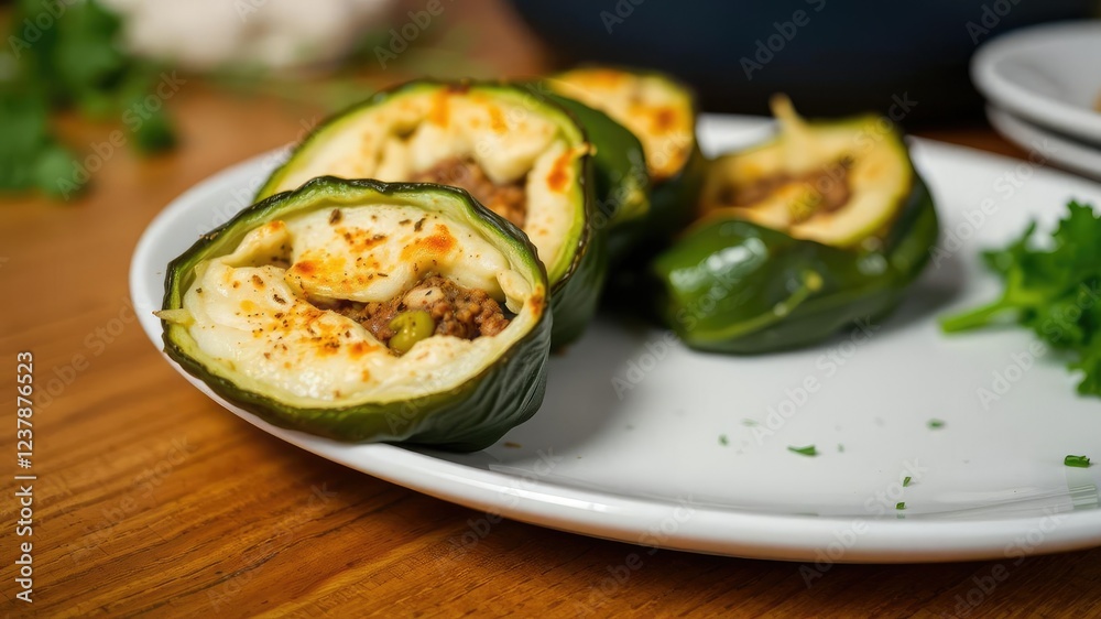 Stuffed mushroom filled with spinach and garlic, food, baked Stuffed mushroom filled with spinach and garlic, food, baked