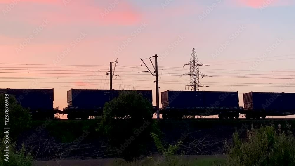 Freight Train cargo Ride At Sunset Pink Clouds Transportation Trade Logistics Freight Train cargo Ride At Sunset Pink Clouds Transportation Trade Logistics