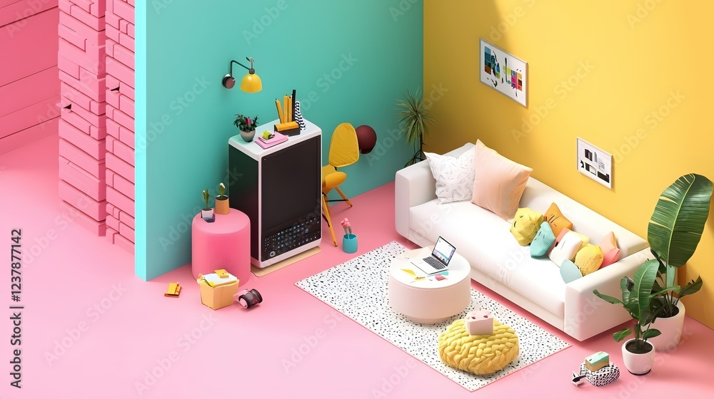 Fototapeta premium Modern Minimalist Living Room Design Pastel Colors Stylish Home Decor