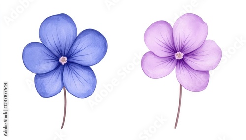 Two delicate watercolor flowers in shades of blue and purple, showcasing their beauty and detail