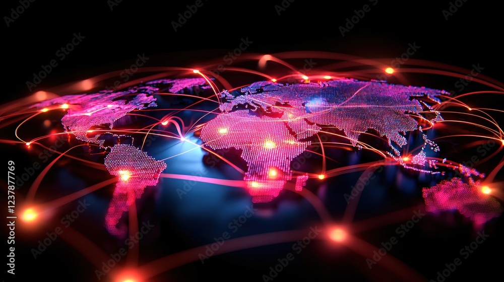 Obraz premium Global Network Connections Digital World Map Technology Data Flow
