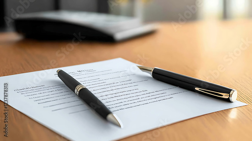 A last will document on a wooden desk with a pen, symbolizing legacy and final wishes. photo