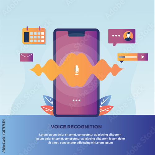 voice smart assistant with abstract soundwave flat illustration concept for landing page or presentation