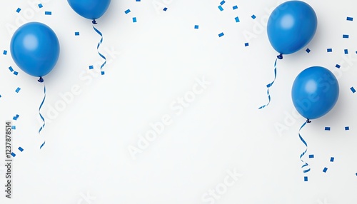 Colorful blue balloons with confetti on a white background, perfect for celebration themes