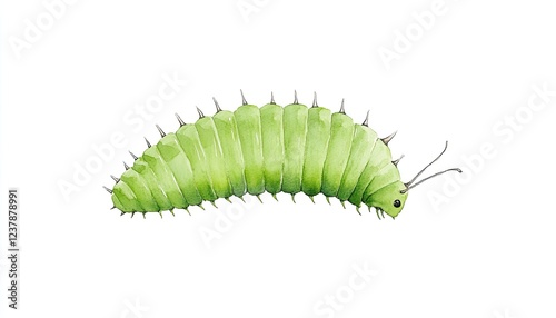 Detailed illustration of a green caterpillar with spines on a white background, showcasing its features