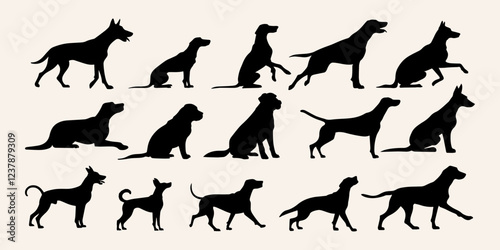 Dog Silhouette Vector Pack – 15 Unique Breed Designs for Pet-Themed Graphics & Prints