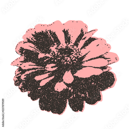Flower collage sticker. Photocopy monochrome effect chrysanthemum. Brutal dotted retro floral. Collage paper botanical element. Vector stippled nature dahlia illustration isolated on white background.