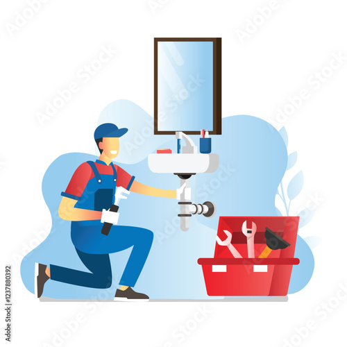 Technicians, Construction Specialists Team Using Tools, Installing, Repairing, Maintaining, Servicing Home Heating, Hot Water Supply System Flat Vector Illustration