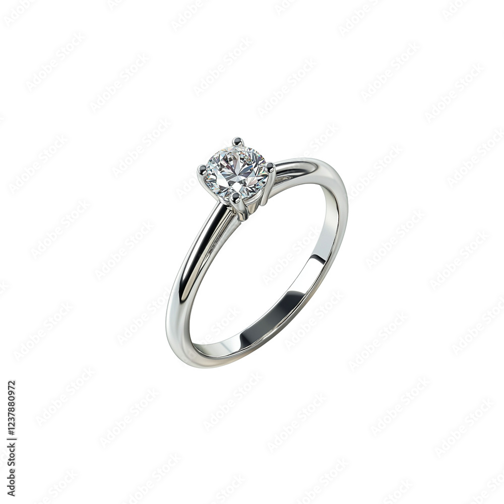 A simple platinum ring with a large diamond in the center. white background A simple platinum ring with a large diamond in the center. white background