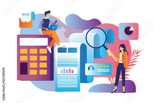 illustration of a person in a meeting, Concept of people filling out tax forms or office financial reports