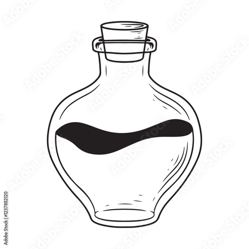 Vector illustration of a bottle with a potion. Hand drawn doodle style.