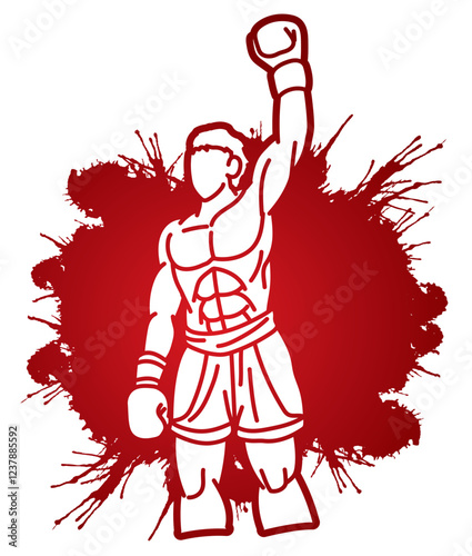 The Winner Kickboxing Muay Thai Boxing Sport Boxer Fighting Action Cartoon Graphic Vector