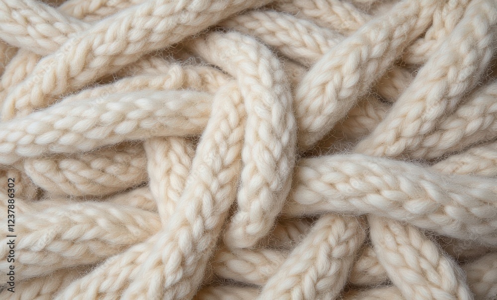 Close-up of intertwined cream-colored yarn Close-up of intertwined cream-colored yarn