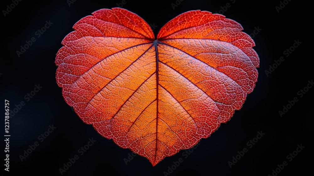 Obraz premium A Heart Shaped Autumn Leaf Displays Intricate Veins