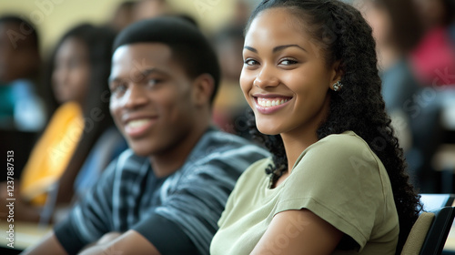 Young African American friends sharing cheerful moment. Represents social connection, friendship joy, and authentic relationships.