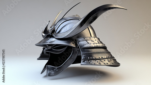 Japanese samurai helmet isolated asian warrior. Vector protective headdress of armour fighter photo