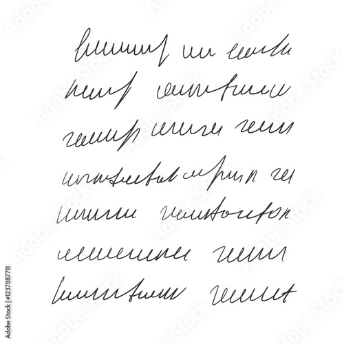 Unreadable doodle draft write by pen isolated on white background. Handwritten scribble letter. Freehand text note. Illegible cursive script message. Vector hand drawn illustration.