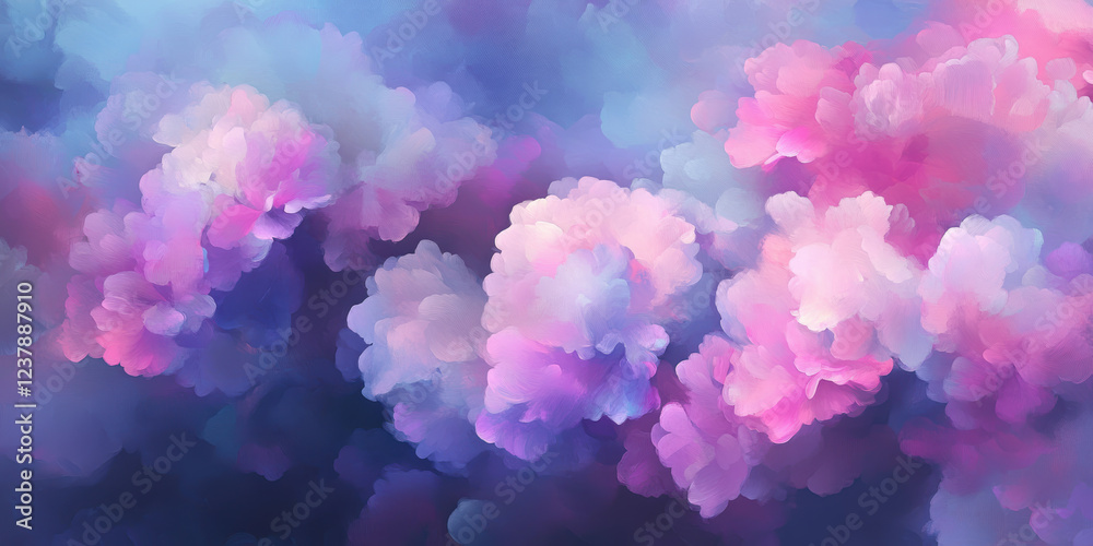Fototapeta premium Ethereal abstract watercolor with pink and blue floral clouds