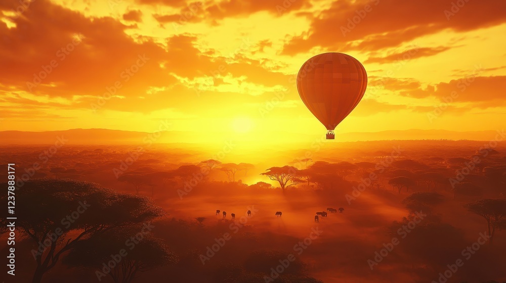 Naklejka premium Breathtaking Sunset View from Hot Air Balloon