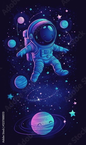 Wallpaper Mural Cute Astronaut in Space  Galaxy Adventure Illustration Torontodigital.ca