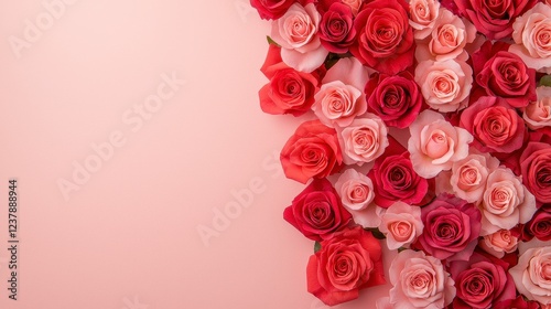 Pink and Red Rose Floral Arrangement on Light Pink Background
