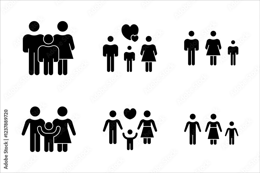 Family icon set, on white background. Family icon set, on white background.