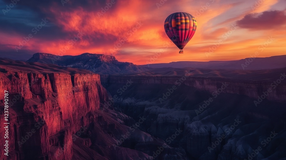Fototapeta premium Hot Air Balloon Soaring Above a Colorful Canyon