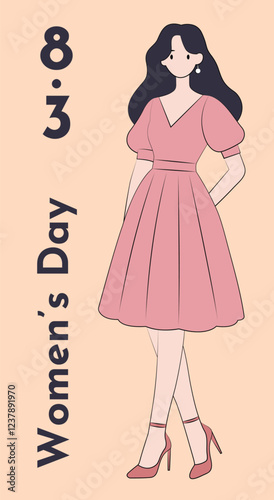 illustration of young woman in pink dress