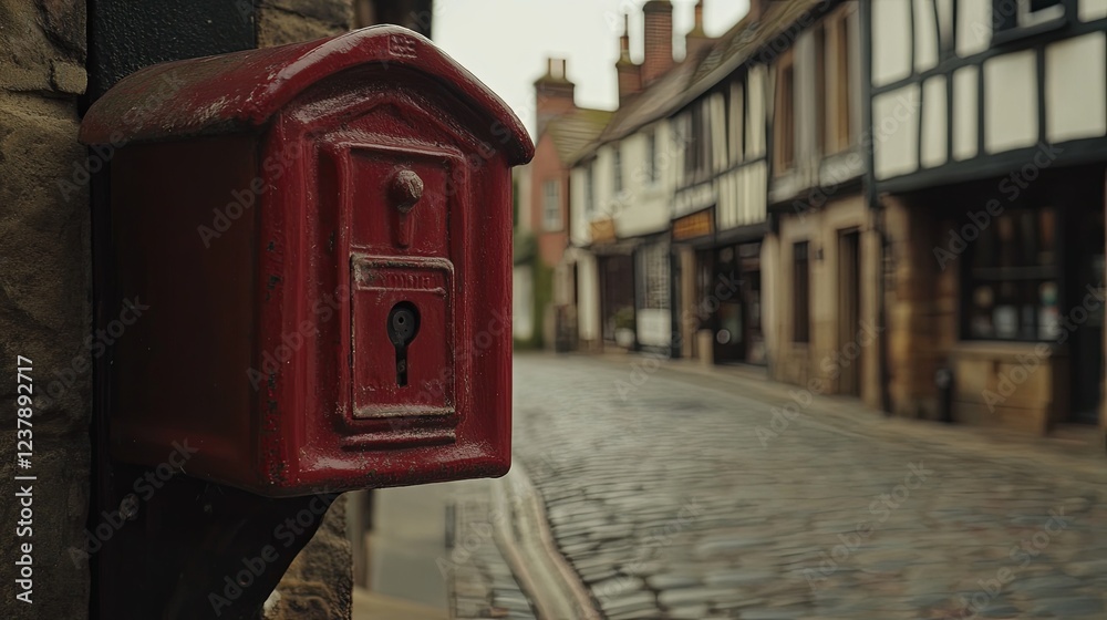 Close-up of a Historic Red Mailbox on a British Street, Blurred Background of Victorian Buildings and Cobblestone Road, Emphasizing Vintage Charm
Close-up of a Historic Red Mailbox on a British Street, Blurred Background of Victorian Buildings and Cobblestone Road, Emphasizing Vintage Charm