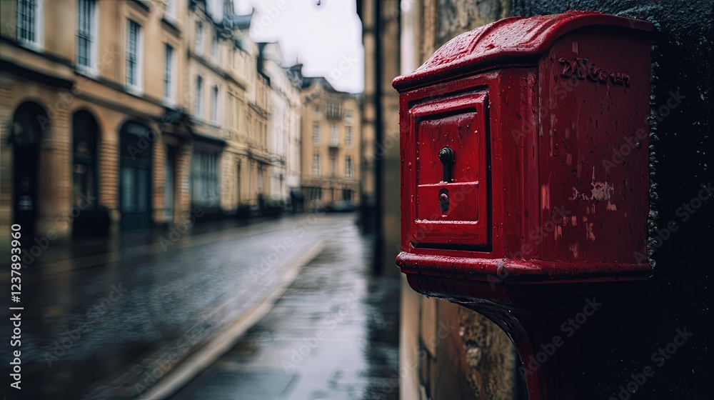 Close-up of a Historic Red Mailbox on a British Street, Blurred Background of Victorian Buildings and Cobblestone Road, Emphasizing Vintage Charm
Close-up of a Historic Red Mailbox on a British Street, Blurred Background of Victorian Buildings and Cobblestone Road, Emphasizing Vintage Charm